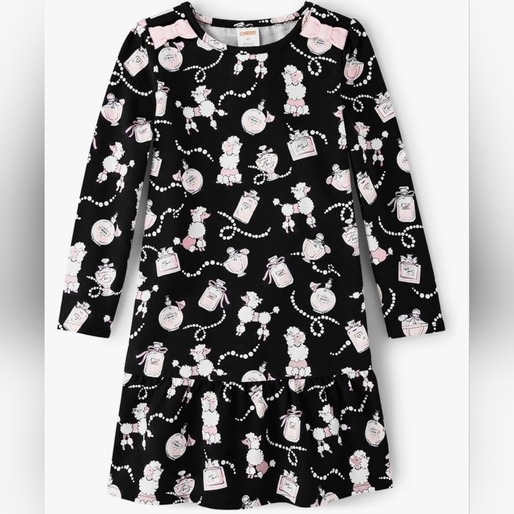 Gymboree Dress Black Pink Long Sleeve Tres Chic Collection Print Size 12-18m NEW